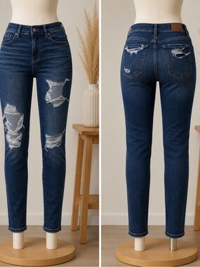 American Eagle Outfitters Dark Blue Ripped Skinny Jeans